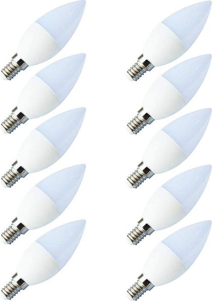 7W E14 Ince Duy LED Buji Ampul -Beyaz Işık -500 Lümen- 10 Adet