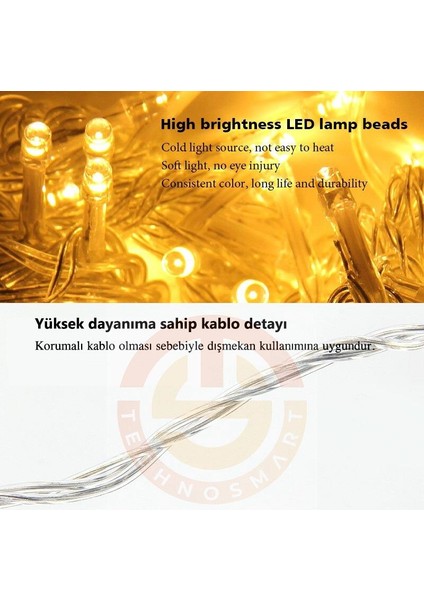 Techno Smart Technosmart 3x3 Metre Perde LED Animasyonlu 12 Saçaklı 300 Ledli Fişli Eklenebilir 8 Fonksiyonlu
