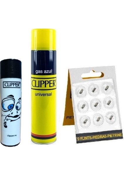 Şaşkın Yüzler Serisi Pocket Taşlı Çakmak + Çakmak Gazı + 9'lu Çakmak Taşı