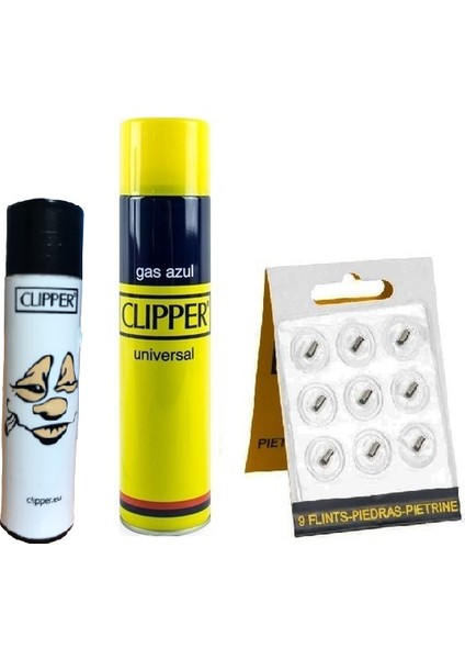 Şaşkın Yüzler Serisi Pocket Taşlı Çakmak + Çakmak Gazı + 9'lu Çakmak Taşı