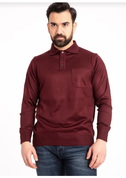 Erkek Düğmeli Ince Polo Yaka Yün Kazak