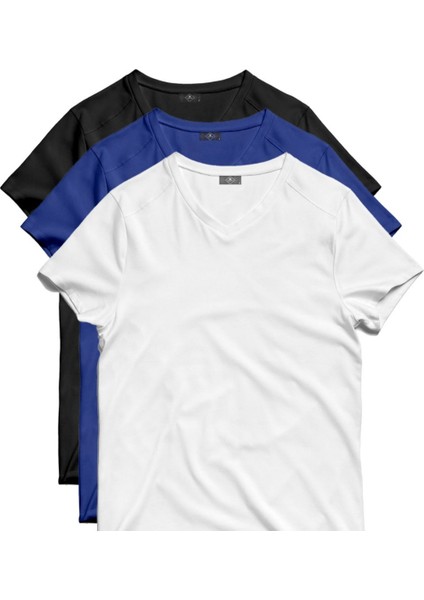 Erkek Renkli 3*lü Paket Slim Fit Basic  T-Shirt