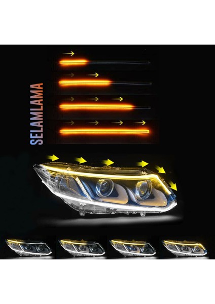 Far Içi Far Üstü Sinyalli Kayar Led Beyaz Turuncu 2'li Set 60 Cm