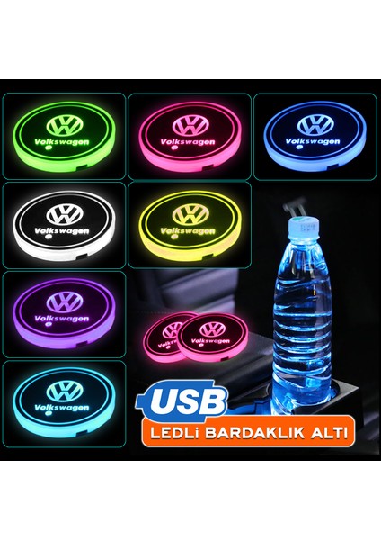 Carmaniaks Volkswagen Uyumlu Ledli Bardaklık Altı USB Şarjlı