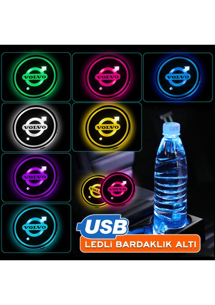 Carmaniaks Volvo Uyumlu Ledli Bardaklık Altı USB Şarjlı