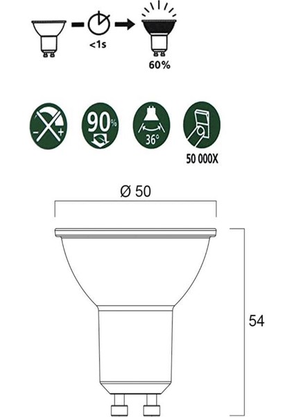 4,5W (50W) LED Spot Ampul Beyaz GU10 (3 Adet)