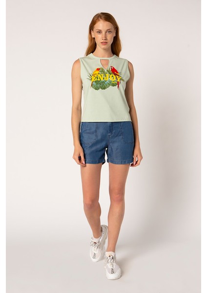 Vigoss Baskılı Sıfır Kol Kadın T-Shirt 11921-03370