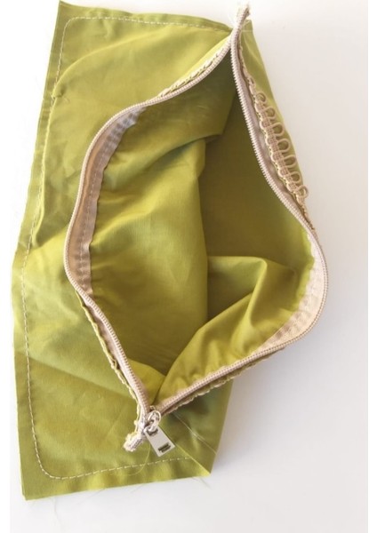 20X30 Cm, Dikilmiş Halde, Fermuarlı Astar Yeşil