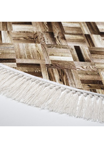 Alanur Trend Keçe Tabanlı Saçaklı Yuvarlak Mutfak Halı MU108 Kahve modelleri