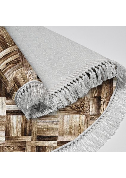 Alanur Trend Keçe Tabanlı Saçaklı Yuvarlak Mutfak Halı MU108 Kahve fırsatları