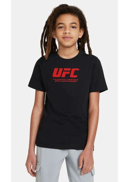 Ufc Logo Baskılı Çocuk Siyah Tshirt