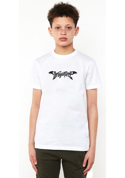 Dragonforce Logo Baskılı Unisex Çocuk Beyaz Tshirt