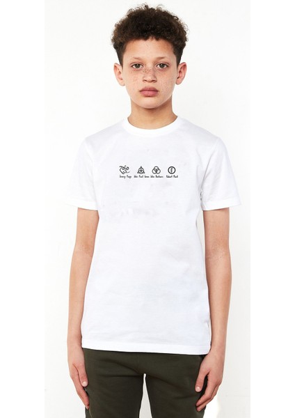 LED Zeppelin Name Baskılı Çocuk Beyaz Tshirt