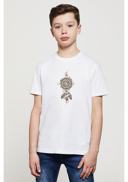 Dreamcatcher Pusula Baskılı Çocuk Beyaz Tshirt