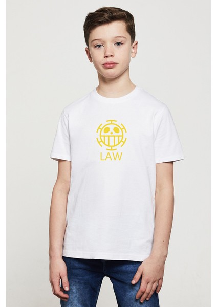 One Piece Law Logo Baskılı Çocuk Beyaz Tshirt