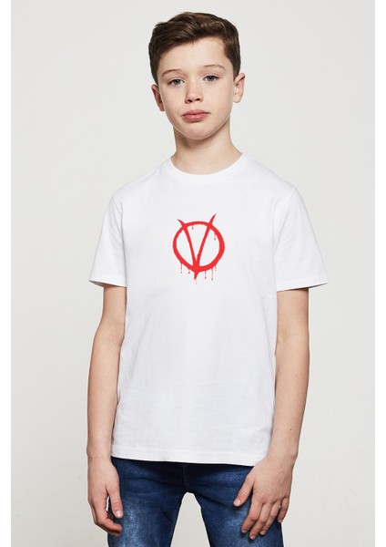 V For Vendetta Baskılı Çocuk Beyaz Tshirt