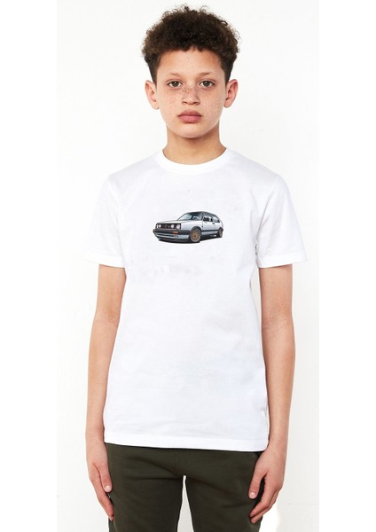 Volkswagen Golf Iı Gtı Baskılı Çocuk Beyaz Tshirt