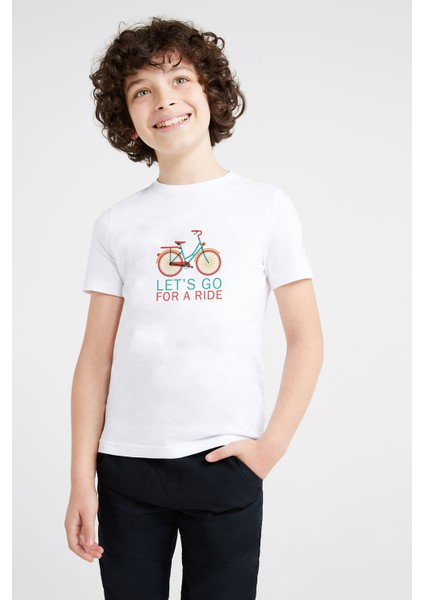 Let's Go For A Ride Baskılı Çocuk Beyaz Tshirt