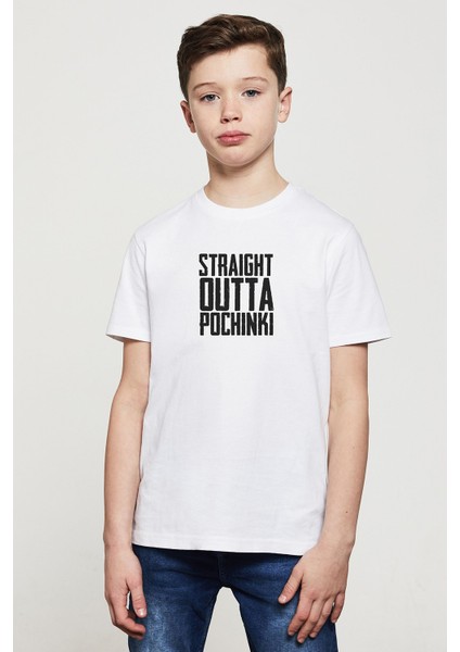 Pubg Straıght Outta Pochınkı Baskılı Çocuk Beyaz Tshirt