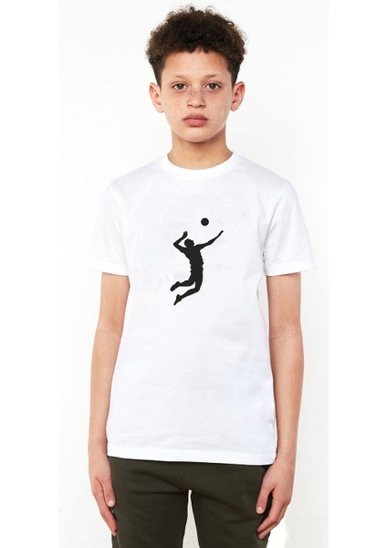 Silhouette Volleyball Baskılı Çocuk Beyaz Tshirt