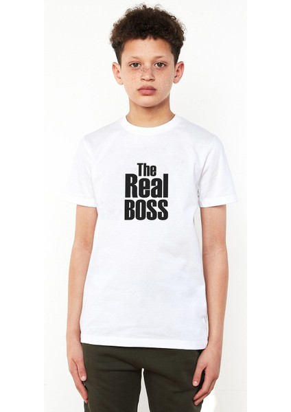 The Real Boss Baskılı Çocuk Beyaz Tshirt