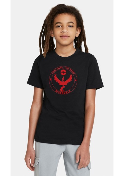 Riverdale Team Volar Pokemon Go Baskılı Unisex Çocuk Siyah Tshirt