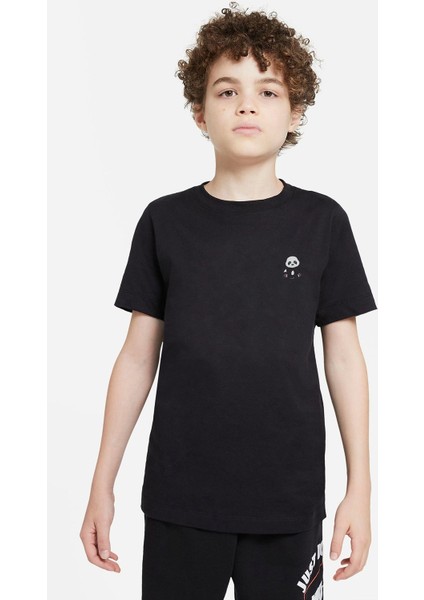 Panda Göğüs Baskılı Çocuk Siyah Tshirt