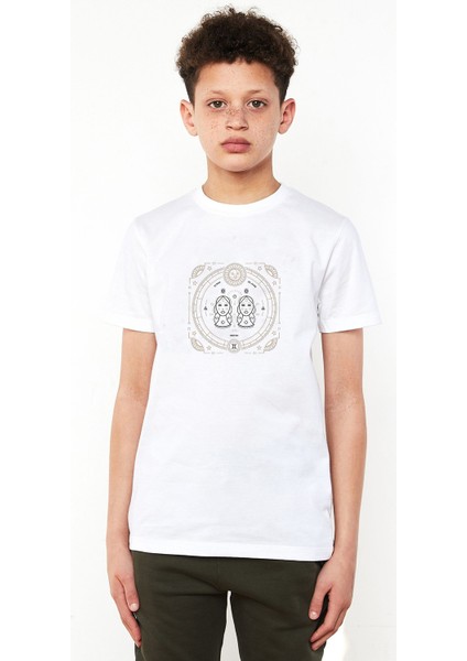 Burç Ikizler Gemini Baskılı Çocuk Beyaz Tshirt