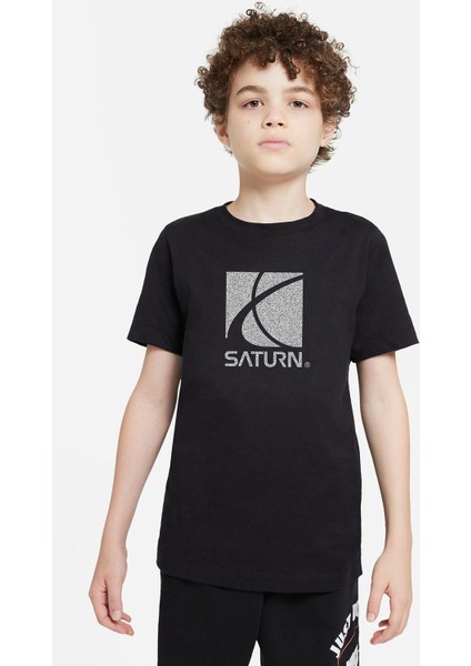 Saturn Baskılı Çocuk Siyah Tshirt