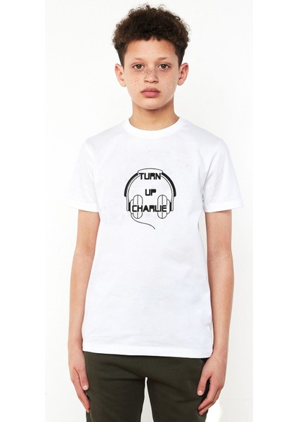 Turn Up Charlie Classic Logo Baskılı Çocuk Beyaz Tshirt