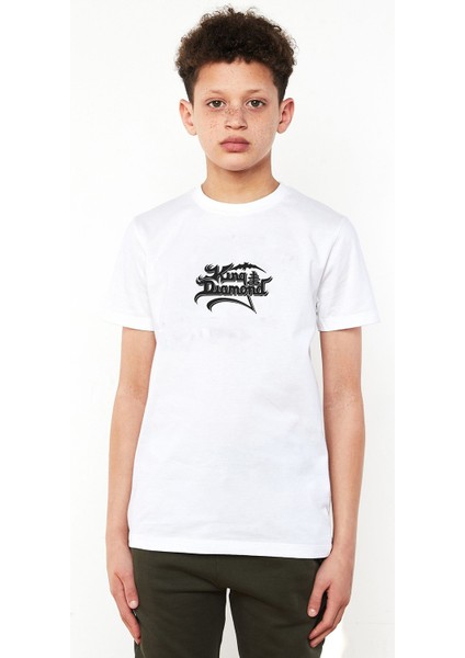 King Diamond Logo Baskılı Çocuk Beyaz Tshirt