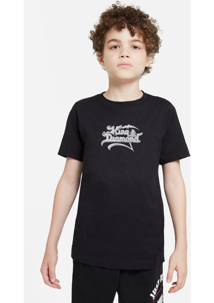 King Diamond Logo Baskılı Çocuk Siyah Tshirt