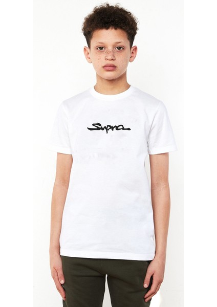 Araba Supra Logo Baskılı Çocuk Beyaz Tshirt