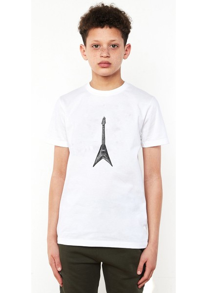 Drawing Rock Guitar Baskılı Çocuk Beyaz Tshirt