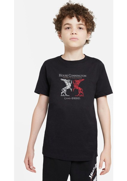 G O T House Connıngton Baskılı Çocuk Siyah T-Shirt
