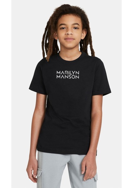 Marilyn Manson Baskılı Çocuk Siyah Tshirt