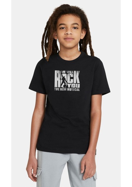 Queen We Will Rock You Baskılı Çocuk Siyah Tshirt