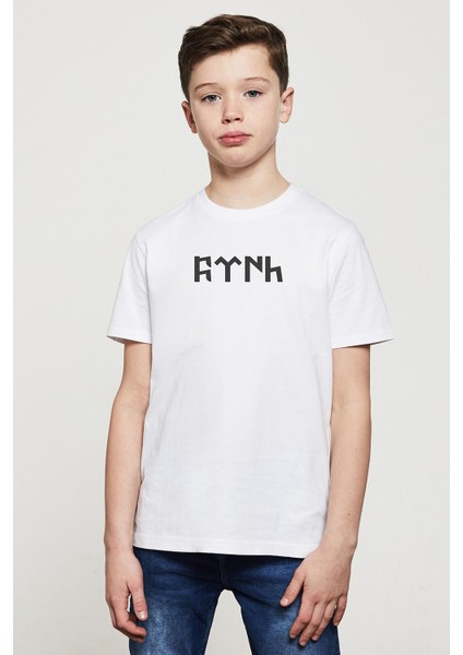 Göktürk Türk Baskılı Çocuk Beyaz Tshirt