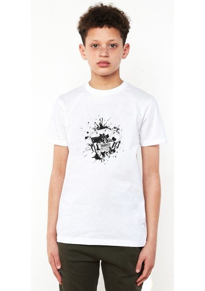 Pokey Gun Money Baskılı Unisex Çocuk Beyaz Tshirt