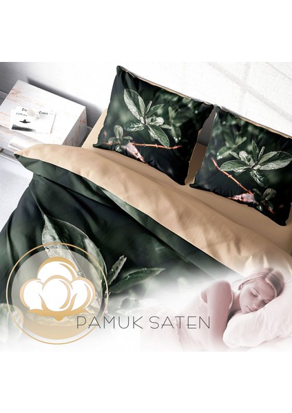 Simple Leave 3D Pamuk Saten Çift Kişilik Nevresim Takımı