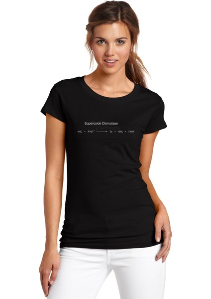 Superaxide Dismutase Baskılı Siyah Kadın Örme Tişört