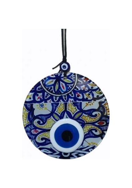 Sarı Lacivert Çiçek Desenli 16 x 16 cm Ebatlı Füzyon Cam Duvar Süsü