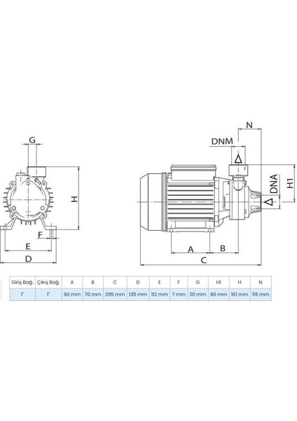 Pv 50M Döküm Gövdeli Preferikal Pompa 0.8 Hp 60 Mss 3 M³/h 220 Volt