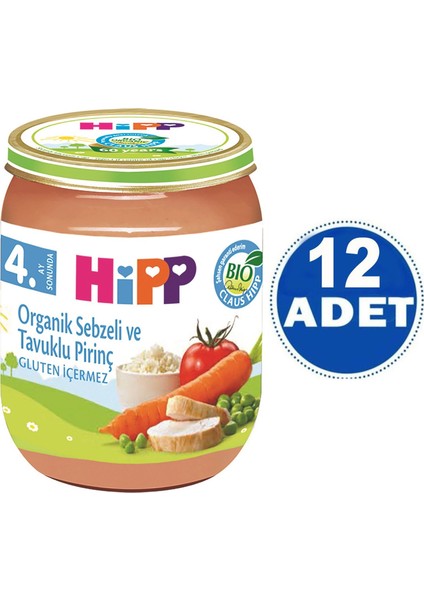 Kavanoz Organik Sebzeli ve Tavuklu Pirinç 125 gr 12 Adet