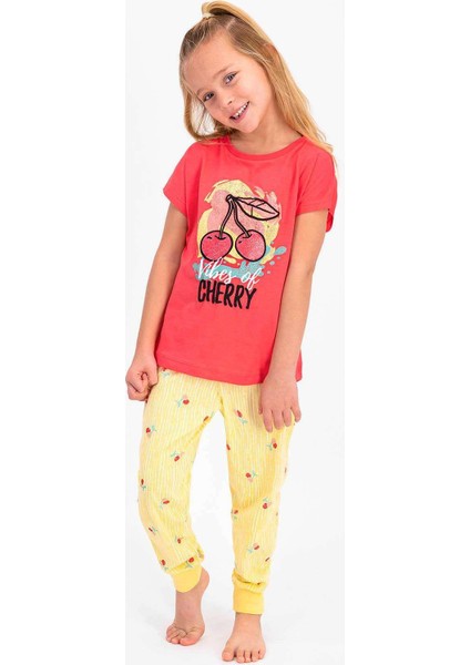2410 Kız Çocuk Vibes Of Cherry Nar Çiçeği Kısa Kol Pijama Takımı