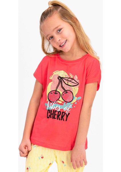 2410 Kız Çocuk Vibes Of Cherry Nar Çiçeği Kısa Kol Pijama Takımı modelleri