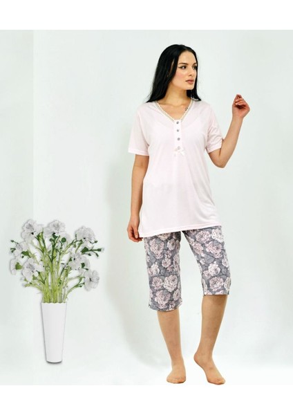 3102 Kadın Açık Yaka Kapri Pijama Takımı