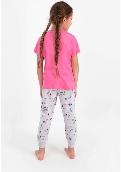 2451 Kız Çocuk Be Happy Stay Cool Kısa Kol Pijama Takımı