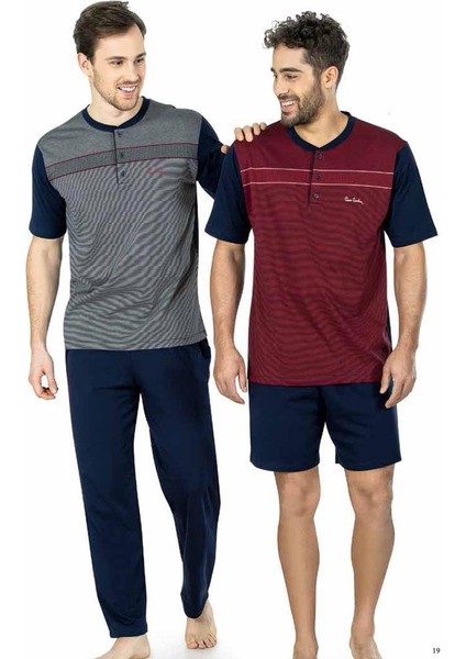 5452 Erkek Pamuk Jakarlı 3'lü Pijama Takım