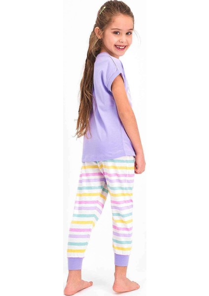 2466 Kız Çocuk Choose Color Lila Kısa Kol Pijama Takım